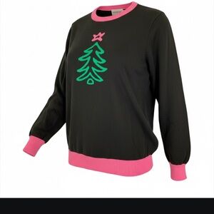 OXKnit black Christmas sweater with green and pink accents size XL